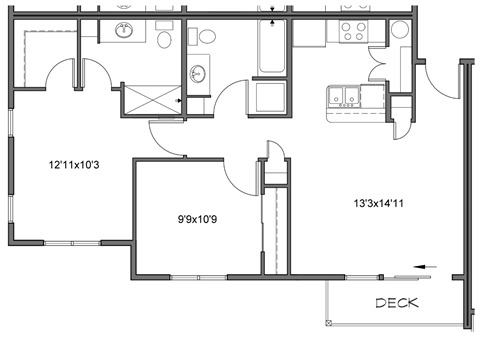 a floor plan of a small house with a bedroom and a living room
